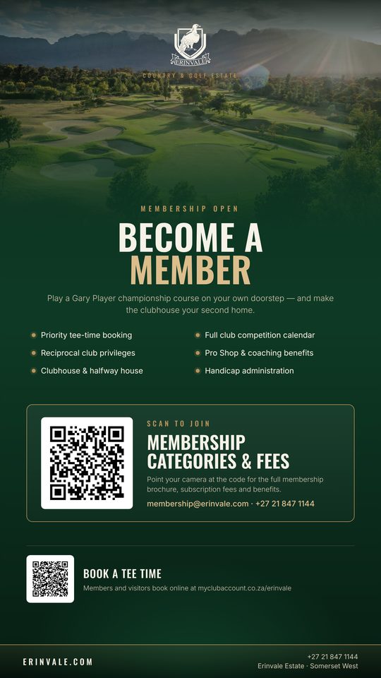 Erinvale membership screen with QR code